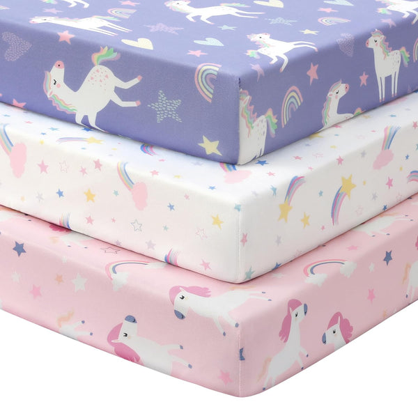 Baby Crib Sheets Girl, 3 Pack Toddler Bed Sheets for 52x28 Standard