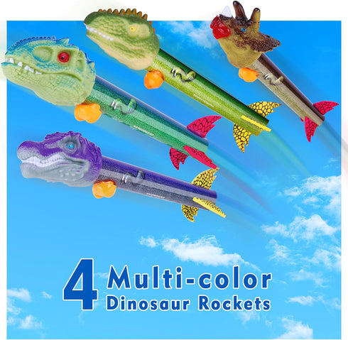 Dinosaur Toy Rocket Launcher for Kids - Launches Up to 100 Ft, 4 Rockets, Outdoor Toys, Birthday Gifts for Ages 3-12