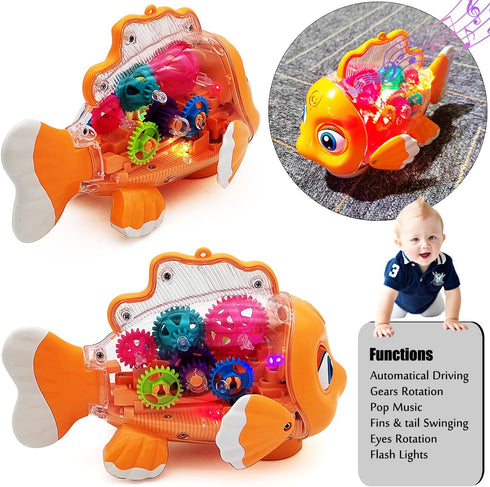 Tipmant Cute Electric Fish Toy, Electronic Goldfish Vehicle, Music, Flash LED Lights for Baby Toddler Gifts