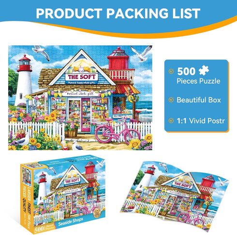 ZSYCZAO 500 20.5 15 Piece Puzzle for Adults Coastal Flowers and Ocean View Jigsaw Puzzle for Family and Adults Relaxing