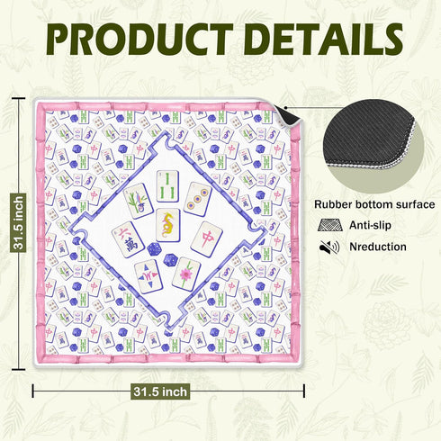 VIIJJUE 31.5 31.5 Chinoiserie Mahjong Mat x In, Grandmillennial Blue and Pink Mahjong Mat for Table, Non-Slip Noise