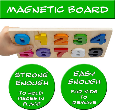 Magnetic Wooden Educational Number Puzzle - Learn Numbers & Color Recognition Toy for Toddler Preschool Game