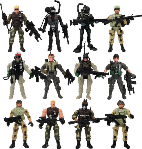 PowerTRC US Army Men SWAT Team Soldiers Military Toys Action Figures with Weapons, 12 Pcs Play Set for Kids