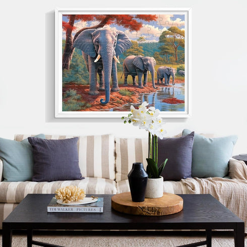 100 Piece Jigsaw Puzzle for Seniors - Elephant Forest Large Piece Puzzles for Alzheimer's Activity 15" x 19"