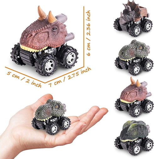 Dinosaur Toys for 3-7 Year Old Kids - Pull Back Dinosaur Cars, 4 Pack Set Car Toys, Gift Toys Dino Cars