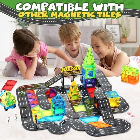 Set, 3 4 5 6 7 8 9+ Magnetic Tiles, Construction Magnetic Road Tiles STEM Road Blocks Building Tile, Educational