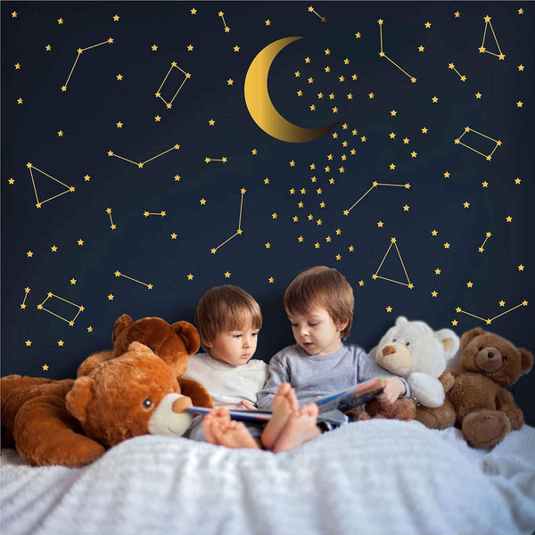 Gold 190 Star Constellation Wall Decal, Removable Kids Bedroom Decoration, Outer Space Nursery Art Mural Decor ZB162