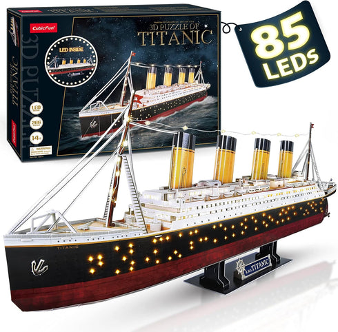 CubicFun Titanic 3D LED Puzzles for Adults, 88 CM, 266 Pieces, Titanic Toys for Home Decor and Gifts