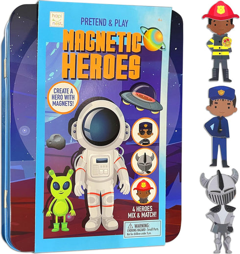 Hapinest Magnetic Heroes Pretend and Play Travel Playset Toy for Boys Ages 4 Years and Up, Fireman, Policeman, Knight