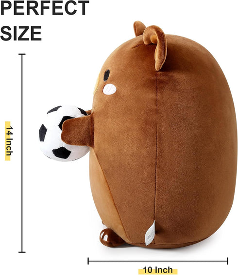Onsoyours 14 Inch Football Bear Plush Toy, Soft Kawaii Soccer Ball Bear Stuffed Animal Gift