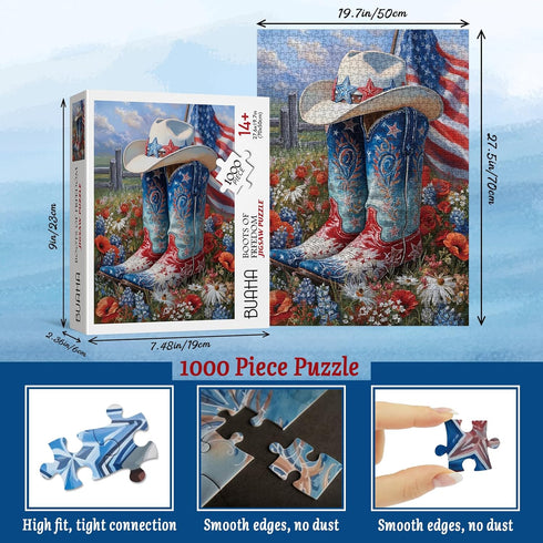 BUAHA 1000 Country Cowboy Boot Shoe Flowers Puzzles for Adults Pieces Nature American Patriotic Flat Western Art Jigsaw