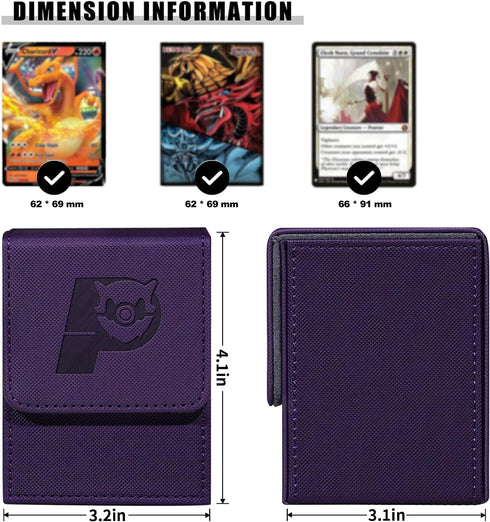 Game Card Deck Box For Commander Deck Box With 2 Dividers, Card Storage Box Fits 100+ Single Sleeved Cards, PU Leather Strong Magnet Card Deck Case Holder for Magic Yugioh TCG (purple)