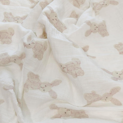 Gunnaicat 40"x40" Baby Soft Muslin Thick Blanket Cotton and Dotted Backing Double Layer Receiving Blanket Bunny