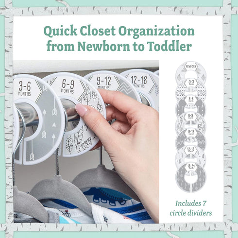 Baby Nest Designs Closet Dividers for Baby Clothes - 7X Size Age Dividers from Newborn Infant to 24 Months, Boho Baby