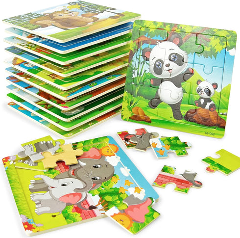 Vileafy 12 Pack Small Animals Puzzles for Kids Ages 3-5, Wooden Toddlers Puzzles