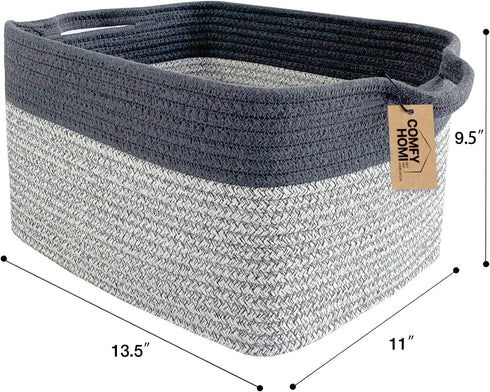 COMFY-HOMI Cotton Rope Woven Basket with Handles, Organizing Bins for Toys, Books, Cloth Storage, Light Grey