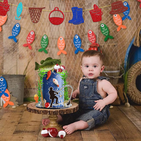 KDPATFAV 14 Pieces Fisherman Themed Decoration Gone Fishing Cake Topper for Retirement Party Supplies