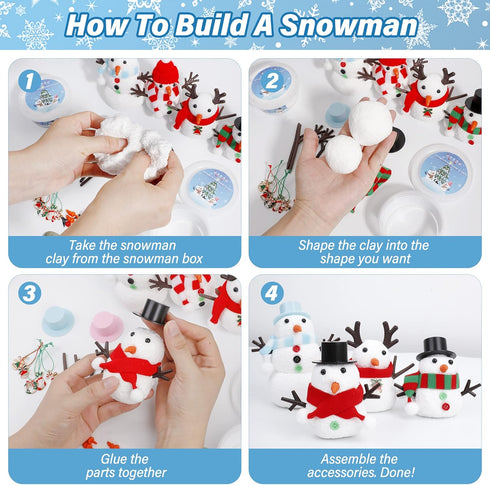 Snowman Crafts for Kids, 10 Pack Christmas DIY Snowman Kit, Indoor Decorations with Air Dry Modeling Clay