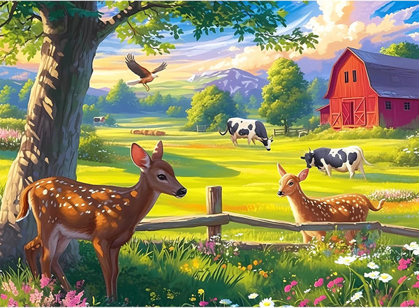 300 Pieces Jigsaw Puzzle for Adults - Deer Cow Farm Puzzle Gift for Family Activity Games