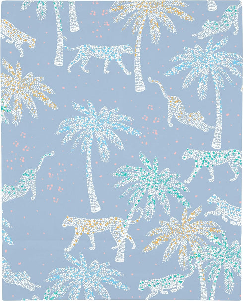 Soft Mini Crib Sheet with Watercolor Tropical Animals - Blue, White & Green