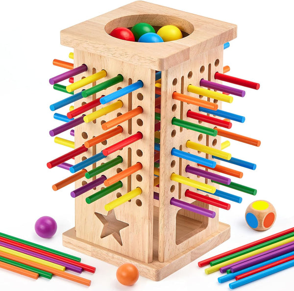 WhimsiPlay Montessori Wooden Board Games, 42 Colorful Sticks Math Learning Toys for 3
