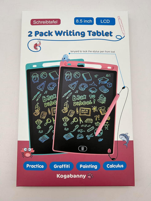 2 Packs LCD Writing Tablet, 8.5 Inch Colorful Doodle Pads for Kids 3-6 Years, Educational Travel Game Toys, Pink+Blue