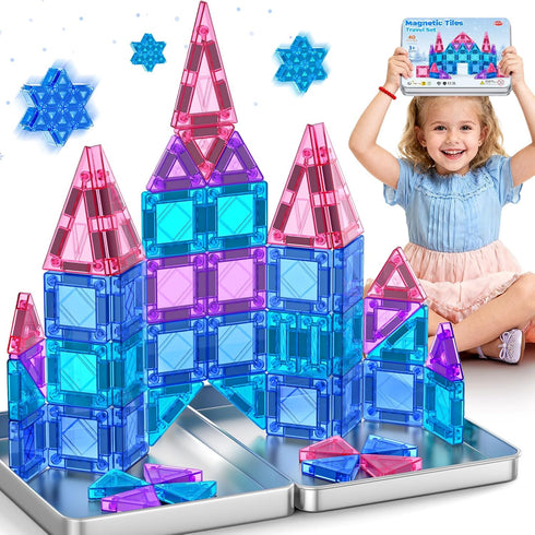 Mini Magnetic Tiles Travel Set 40PCS with Iron Box Princess Castle Pretend