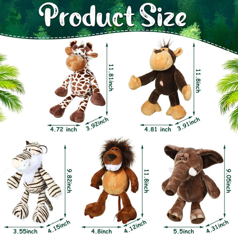 6 Set Zhanmai Pieces Safari Stuffed Animals Plush Jungle Toys for Boys Girls, Lion Elephant Zebra Giraffe Tiger Monkey