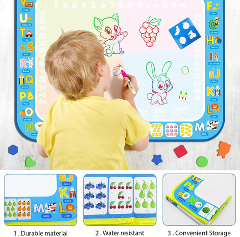 BlissfulBlend 3 4 5 6 7 8 Water Doodle Mat Kids Mess Free Coloring Doodle Mat Educational Toys for Years Old with Magic