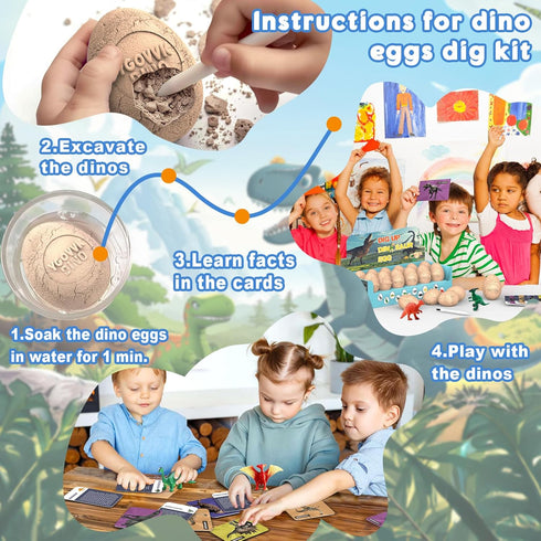 Dinosaur Eggs Dig Kit - Break Open 12 Easter Dino Eggs with 12 Surprise Dinosaurs - Science STEM Toys for Kids