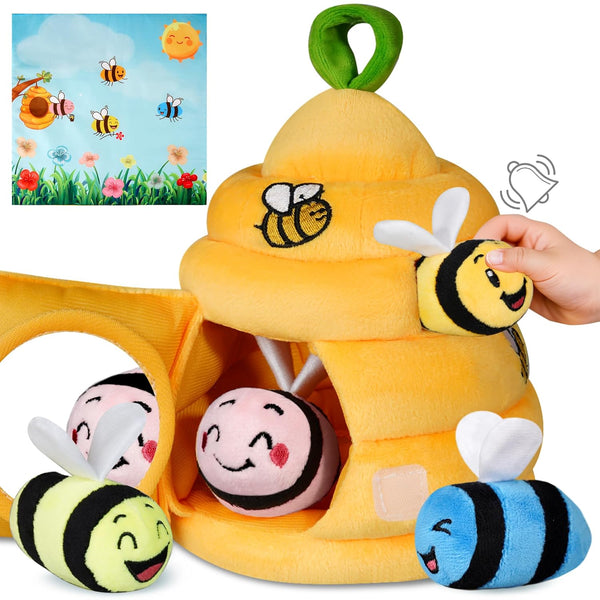 Sortnic Baby Toys 6-12 Months, Soft Beehive with 4 Sensory Bees, Map Pad,