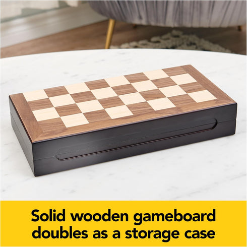 Classic Legacy Deluxe Chess & Checkers Set for 2 Players | Includes Folding Board & Solid Wood Pieces | Ages 8+