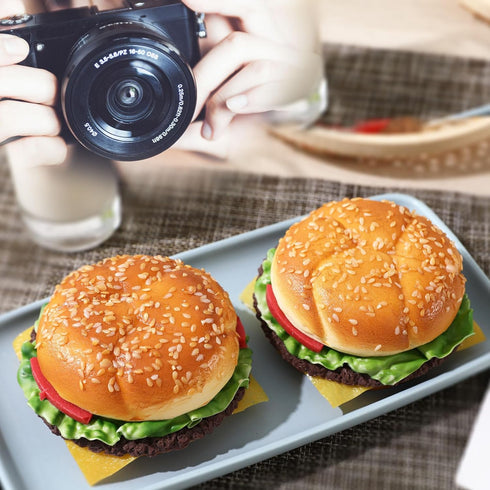 Joeabor 2 Pack Artificial Hamburger Round Realistic Fake Food for Display Faux Burger for Decoration Fake Food Props