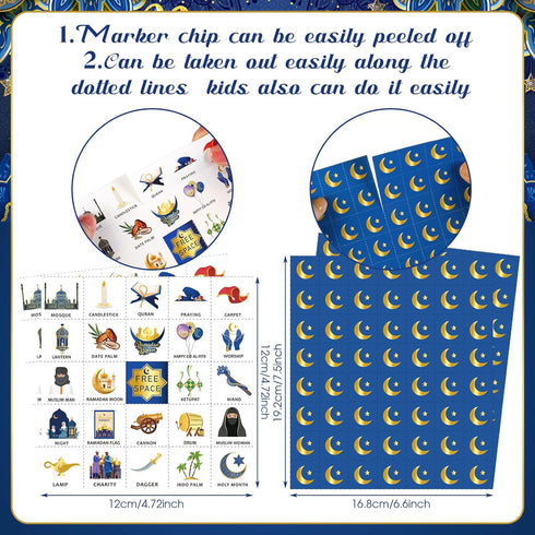 Liliful 35 Pcs Eid Al Adha Bingo Games, 24 Players Eid Mubarak Bingo Cards for Ramadan Party Favors
