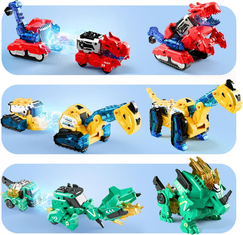 3 4 5 6 7 8 iPlay, iLearn Kids Dinosaur Transforme Robot Toy, Magnetic Construction Trucks Transform into Dinosaurs