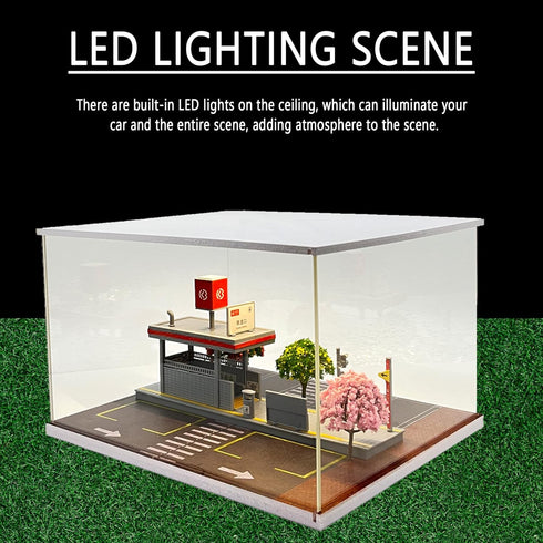 1/64 Scale Car Model Display Case, Hot Wheels Diorama Display Park with LED Lights (Includes 6 Parking Spaces)