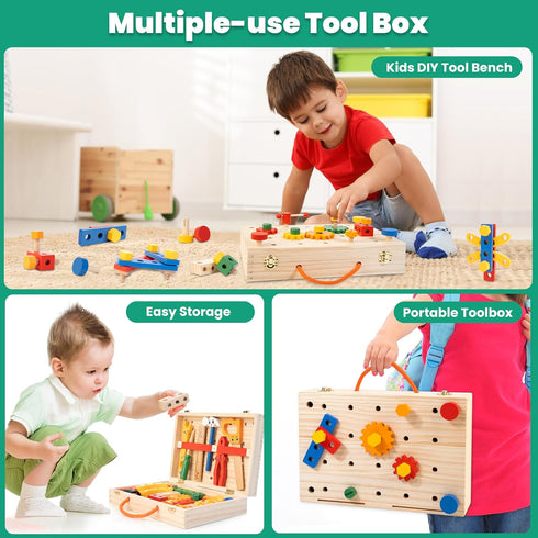 Set, 90 Set 3-5 WOOOMAM Kids Tool PCS Wooden Toddler Tool with Box and Flash Cards, Tool Kit for Kids Age Years