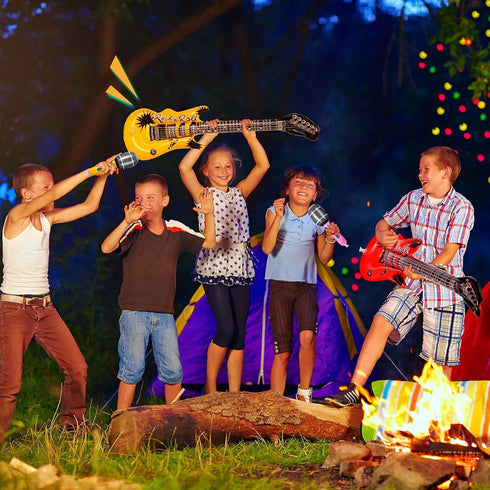 BBTO 15 Pcs Inflatable Rock Star Toy Set, 23.6 Inch Electric Guitar, Bass Guitar, Microphones & Boombox