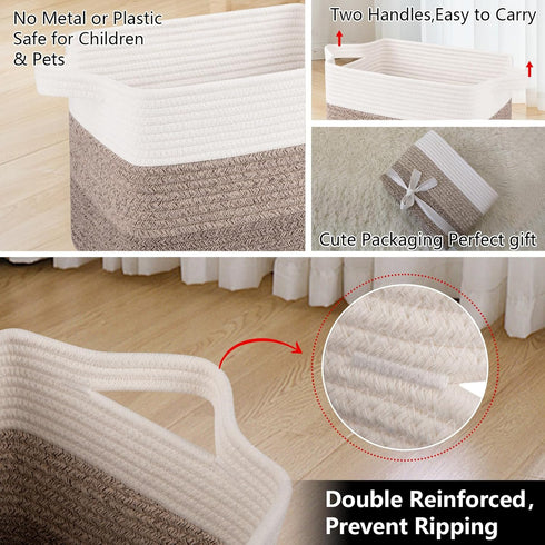 Pack 3, OIAHOMY Storage Basket, Woven Baskets for Storage, Cotton Rope Basket for toys,Towel Baskets for Bathroom