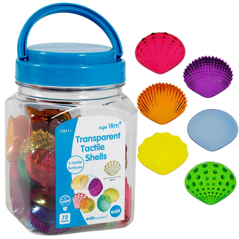 edxeducation-13841 Tactile Shells - Set of 72, Translucent with 6 Textures and Colors for Ages 18m+