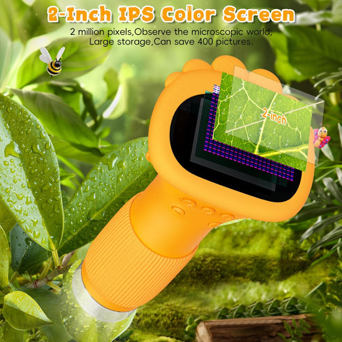 Ahalfcit 1000X 2 3-12 Microscope for Kids, Handheld Digital Microscope with HD IPS Screen, Portable Mini Camera