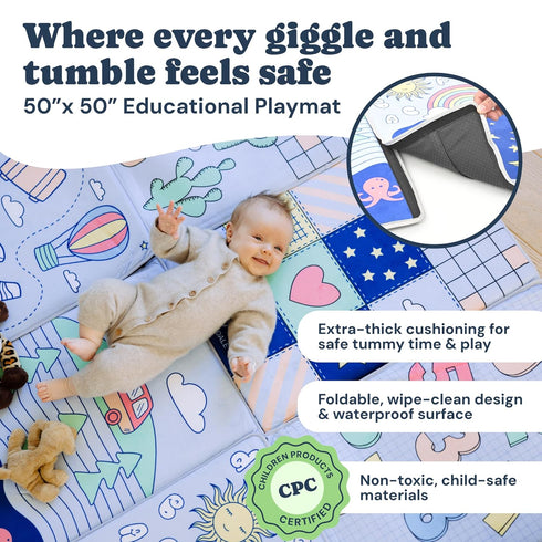 50x50 Inch Tummy TODALE Foldable Baby Play Mat - Thick Padded Floor Mat for Crawling and Time - Non-Slip, Waterproof