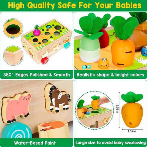 Toddlers Montessori Educational Wooden Shape Sorting Toys with Vegetables & Farm Animals for Ages 1-3