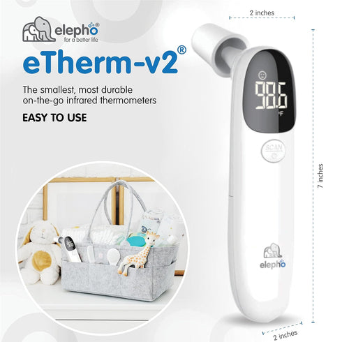 Elepho eTherm Ear & Forehead Non-Contact Thermometer, Infrared & Digital Thermometers for Adults, Kids, Babies, Slim