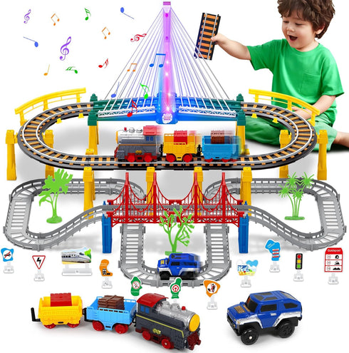 Vunrahsg Electric Train Set for Kids Ages 4-8 with Train Tracks Set &