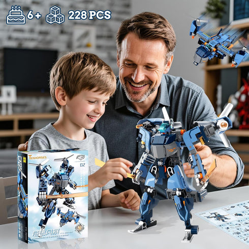 2-in-1 Set, Tenhorses Transformable Mech Building Switch Between Warrior Robot and Fighter Jet Model Kits Without