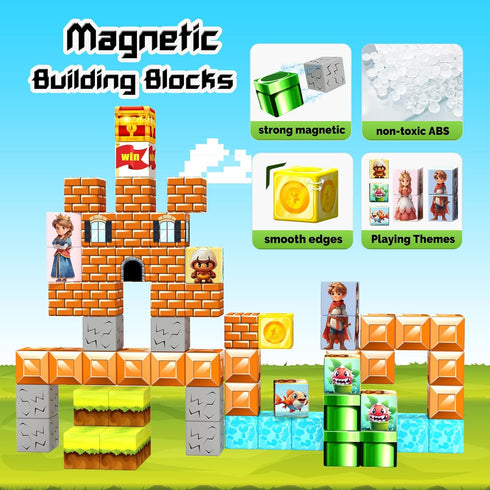 Magnetic Blocks Building Toys - Creative Montessori Sensory Toys for Boys & Girls Ages 3-8, Fun Gift