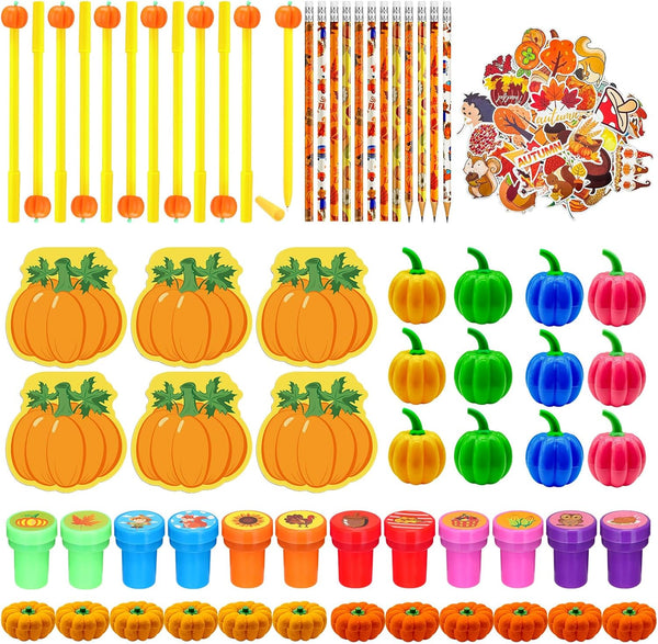 Cinrobiye 244 Pcs Fall Pumpkins Party Favors - Maple Leaf Party Supplies, Thanksgiving Day School Stationery Set,