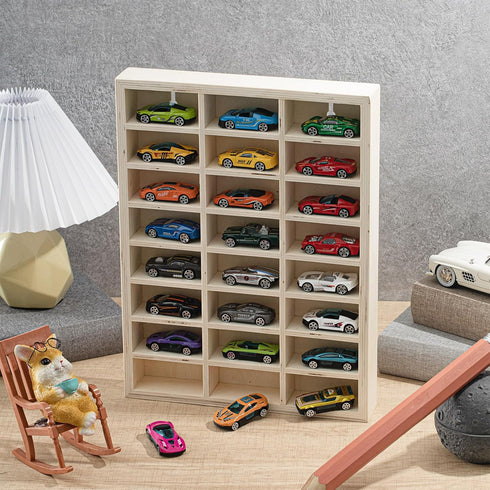 Threehoney 2 24 1: 64 Pcs Space Toy Cars Wheels Display Case Scale Model Cars Display Shelf Wooden Wall Mounted Die