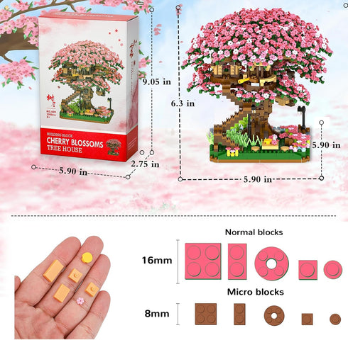 Cherry Blossom Bonsai Tree Mini Micro Building Set, Japanese Sakura Tree House Model for Adults, Creative Gift Toys